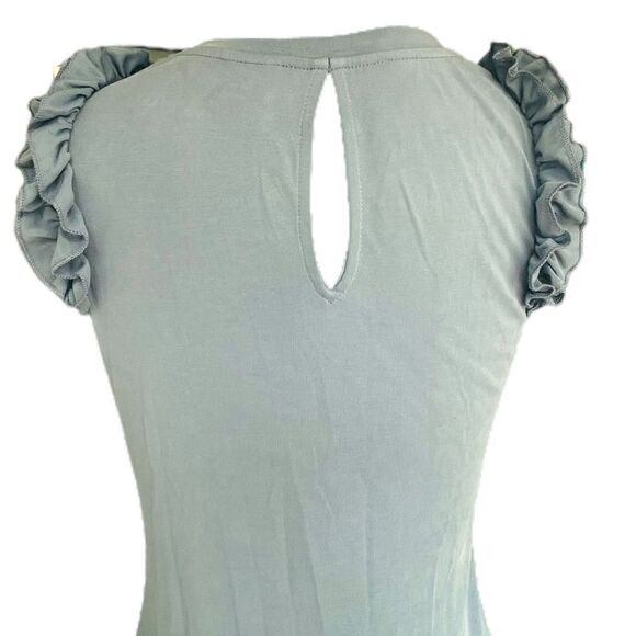 Violet Weekend Dusty Blue Rhinestone & Pearl Sleeve Ruffle Dress Size Small - Picture 6 of 9